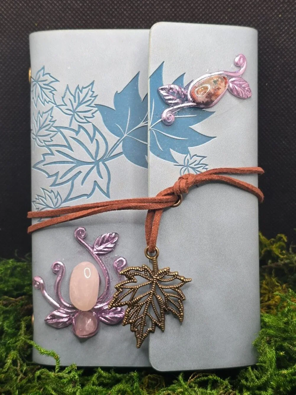 Blue Faux Leather Crystal Journal | Rose Quartz Amethyst Quartz